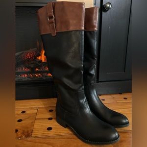 Black and brown leather boots